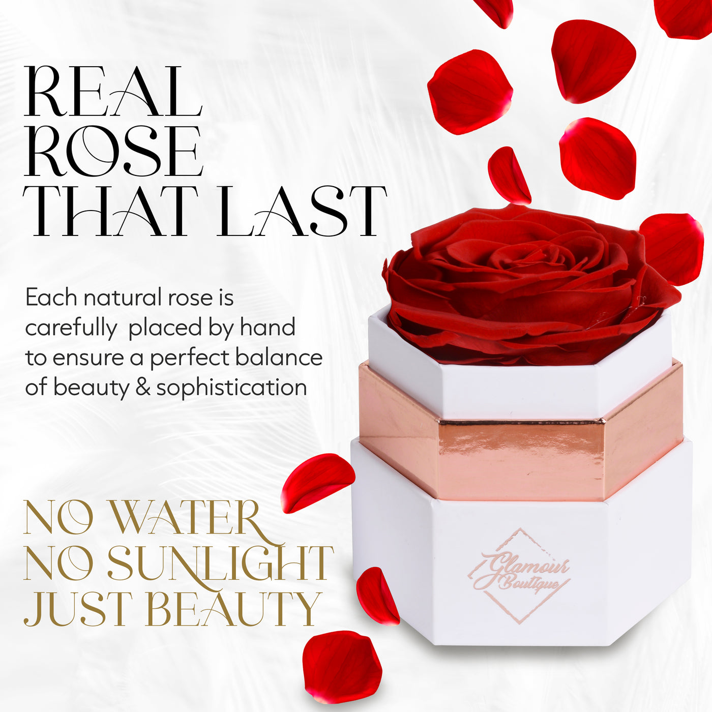 Hexagon Single Forever Rose Box - Immortal Rose - Red