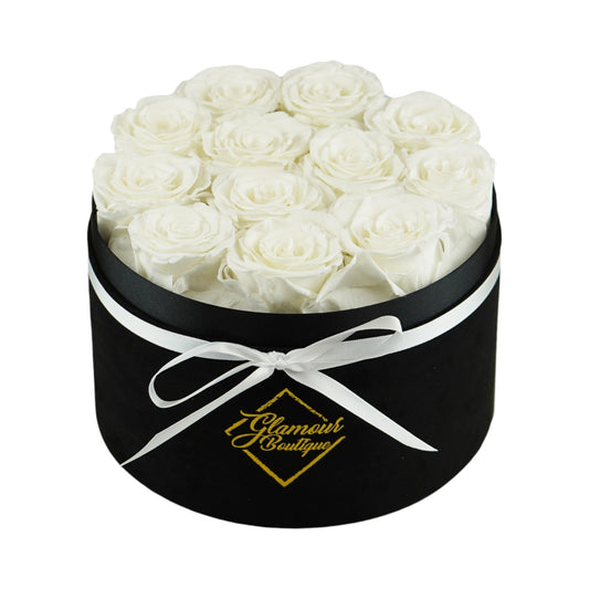 Eternal Prestige Velvet Black | 12 White Roses