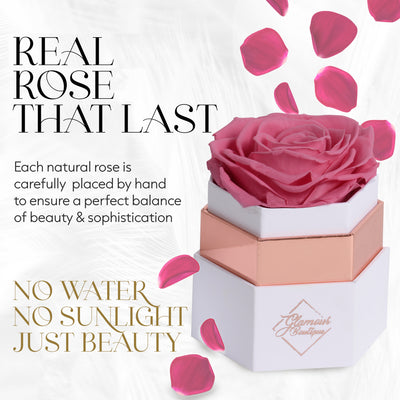 Hexagon Single Forever  Rose Box - Immortal Ros - Pink