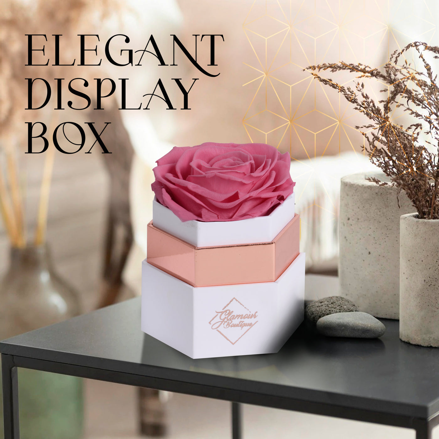 Timeless Charm  Hexagon Box | Pink Immortal Rose