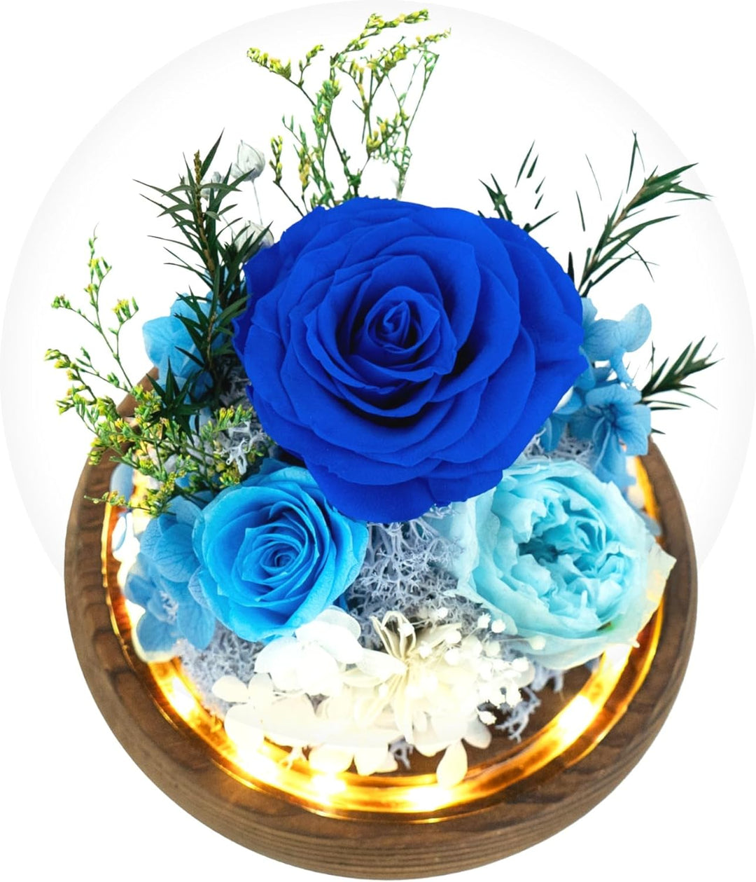 Romance Promises glass dome with a forever blue preserved rose - Glamour Boutique