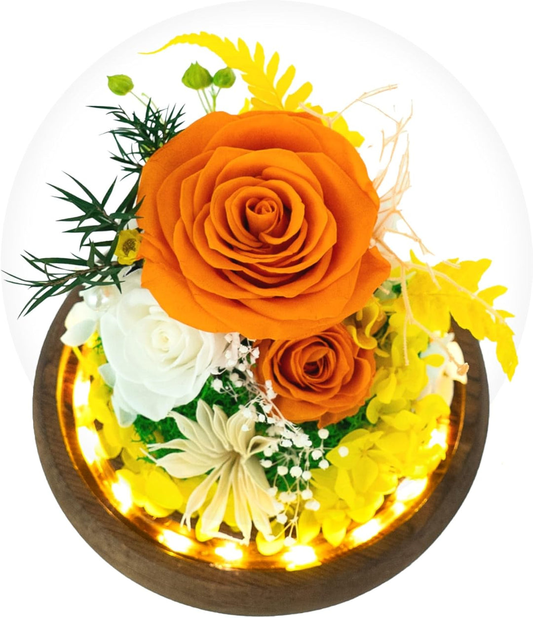 Romance Promises glass dome with a forever orange preserved rose - Glamour Boutique