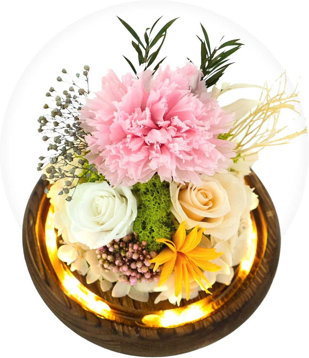 Romance Promises glass dome with a forever white and pink preserved rose - Glamour Boutique