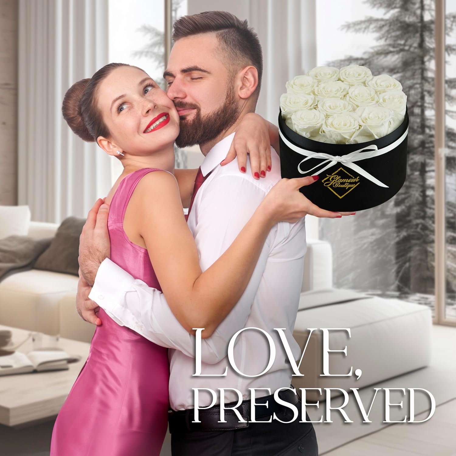 Eternal Prestige Velvet Black | 12 White Roses