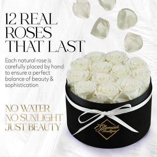 Eternal Prestige Velvet Black | 12 White Roses