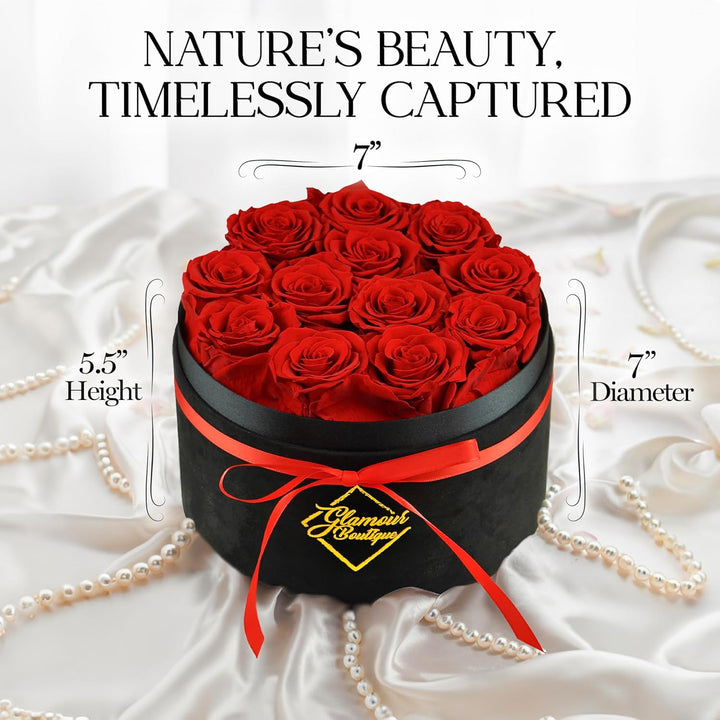 Fancy Roses 12 Preserved Roses in Velvet Black Box – Red Forever Roses | Glamour ...