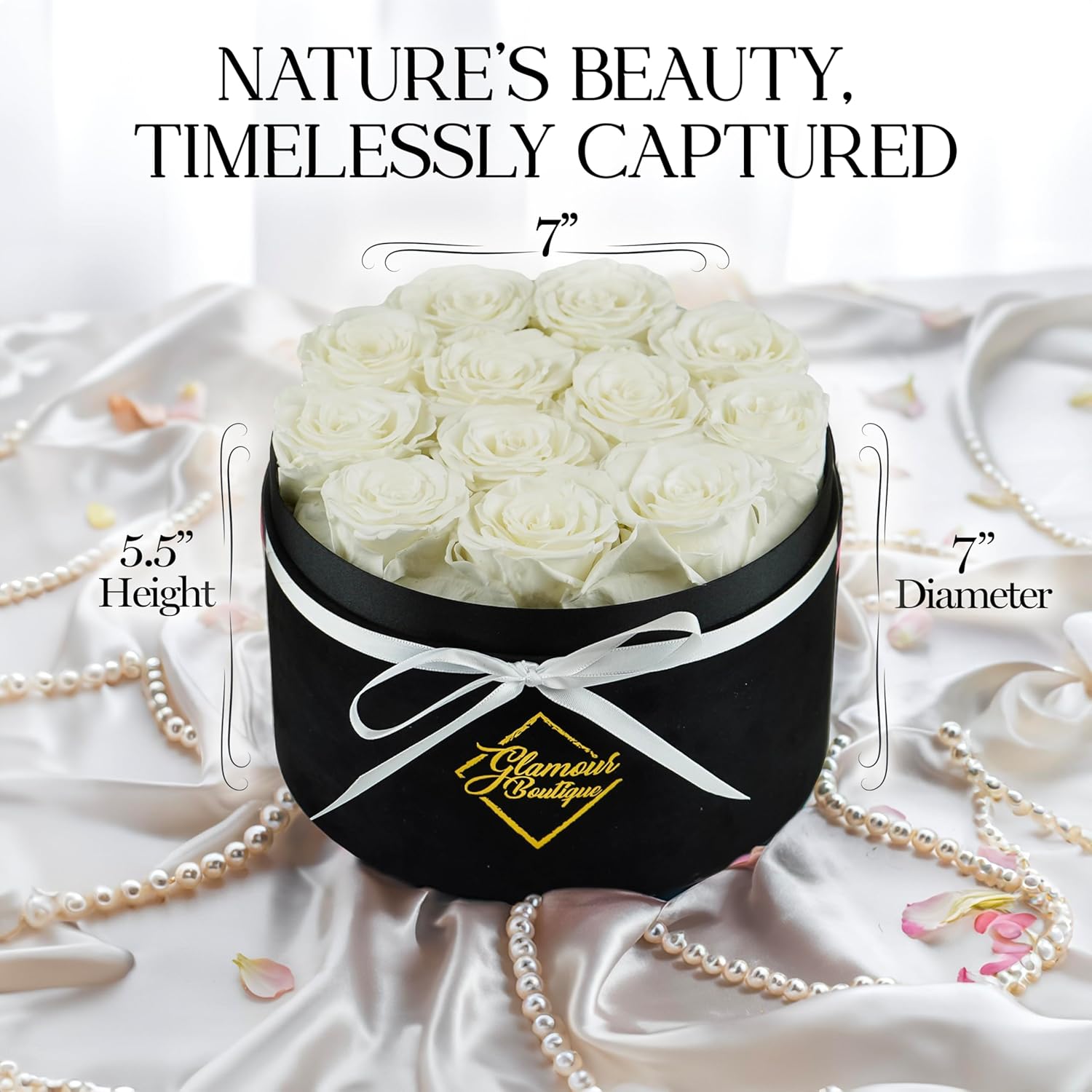 Eternal Prestige Velvet Black | 12 White Roses