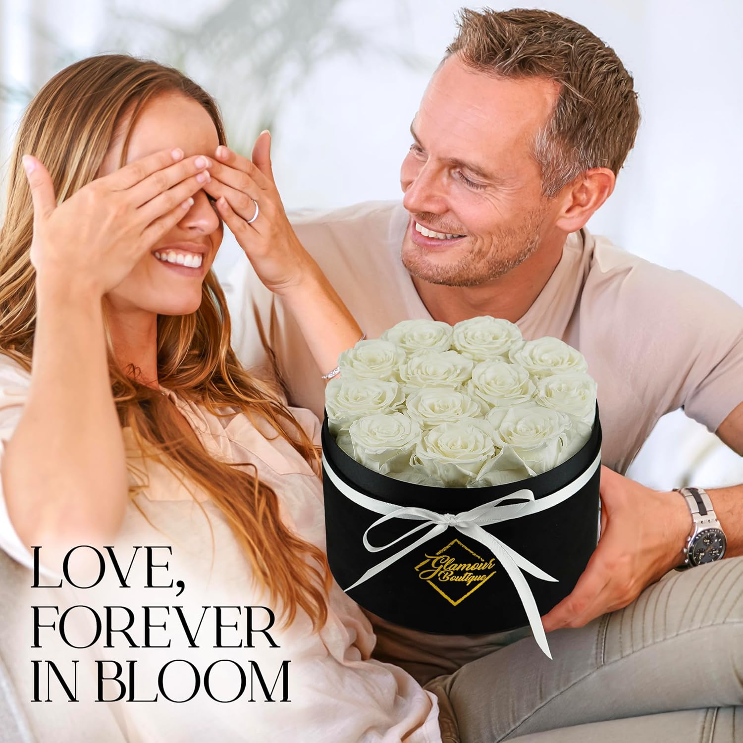 Eternal Prestige Velvet Black | 12 White Roses