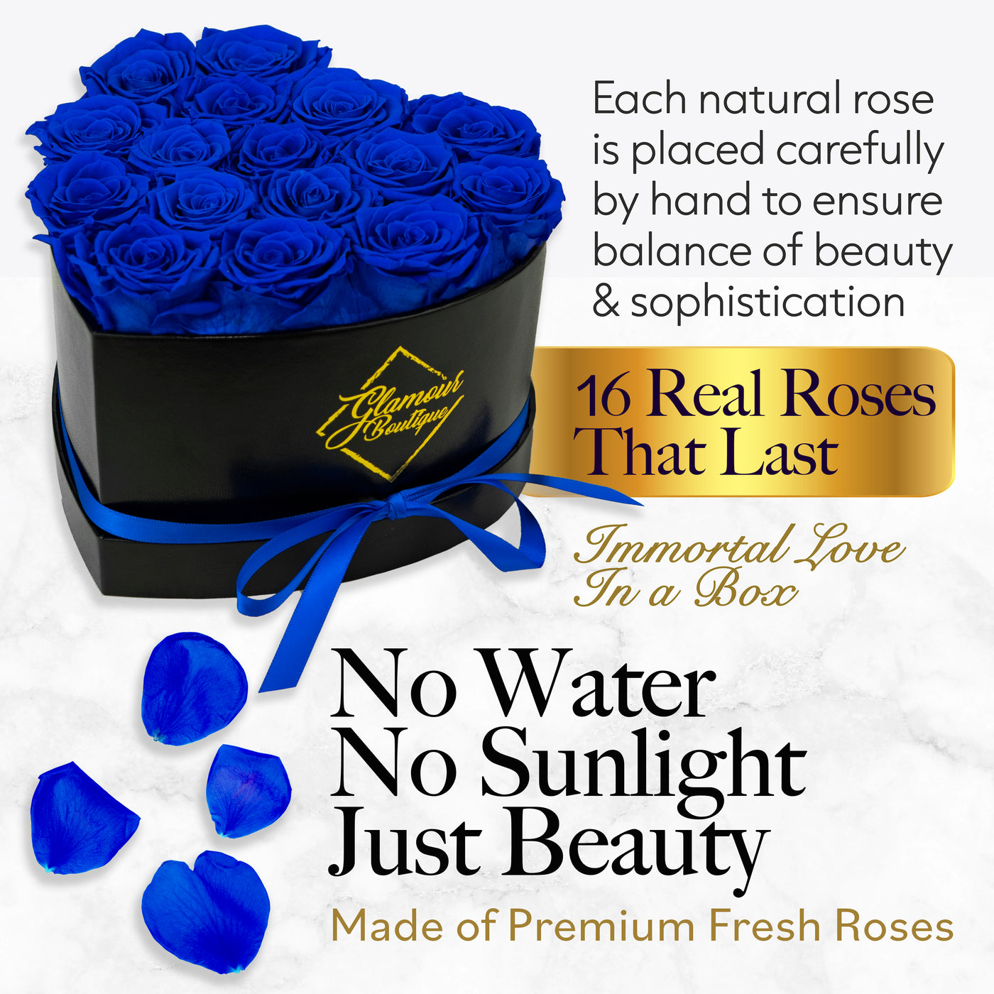 Immortal Love  Heart Box |16 Blue Roses