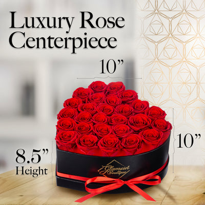 27-Piece Forever Flowers Heart Shape Box - Handmade Real Preserved Roses - Red