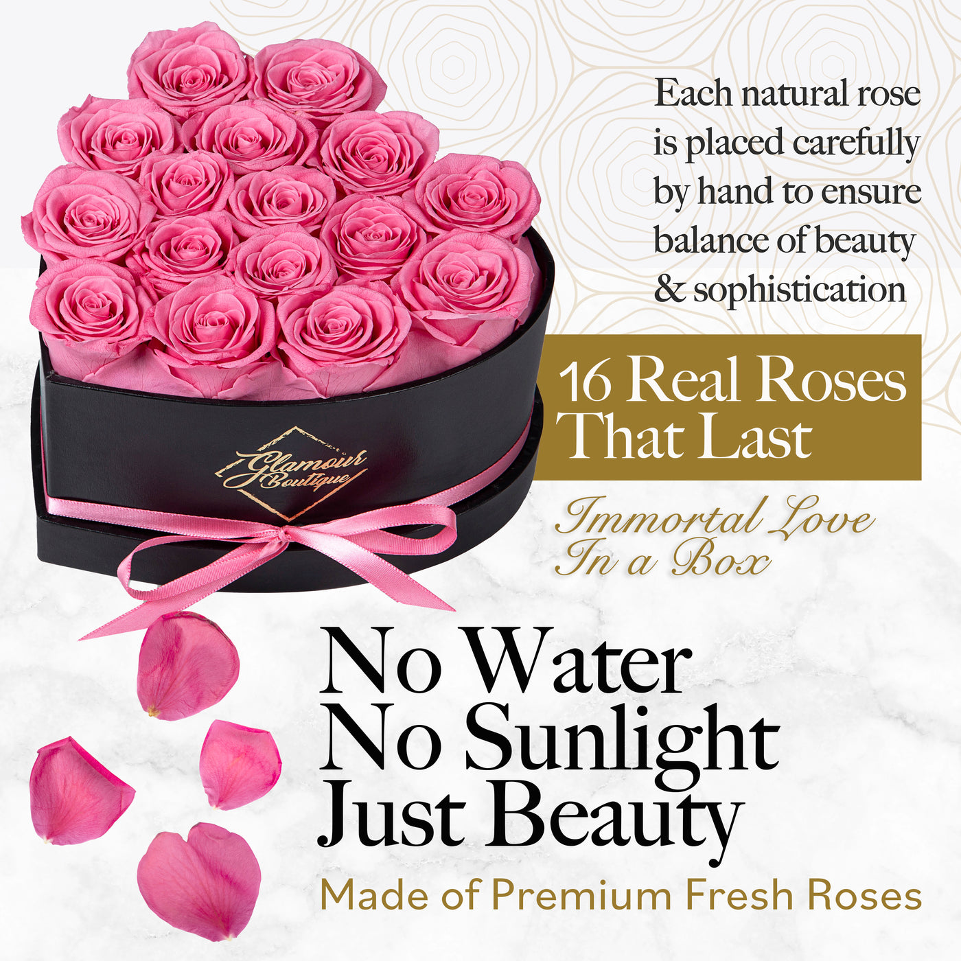 Immortal Love  Heart Box |16 Pink Roses