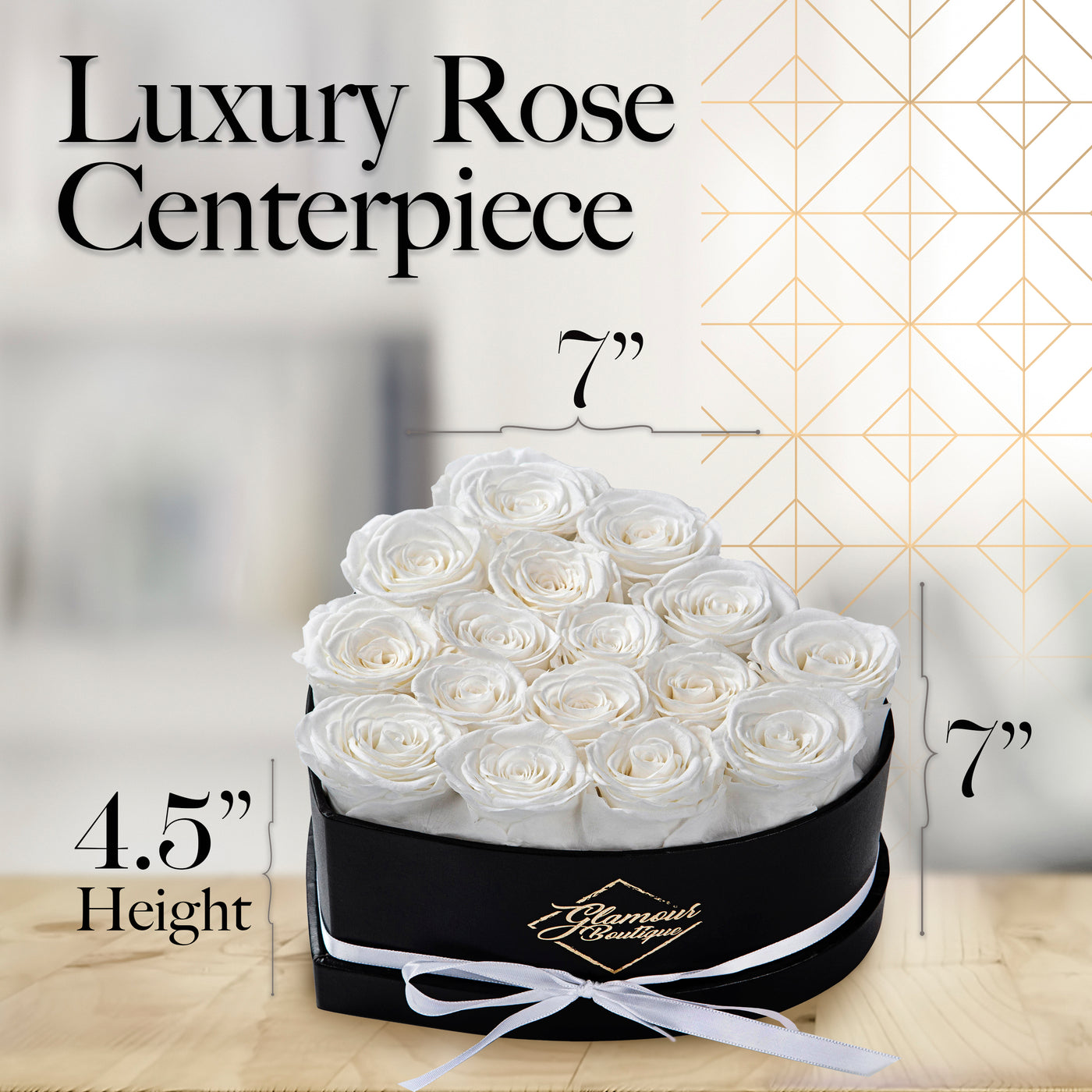 16-Piece Forever Flowers Heart Shape Box - Real Preserved Roses Handmade - White