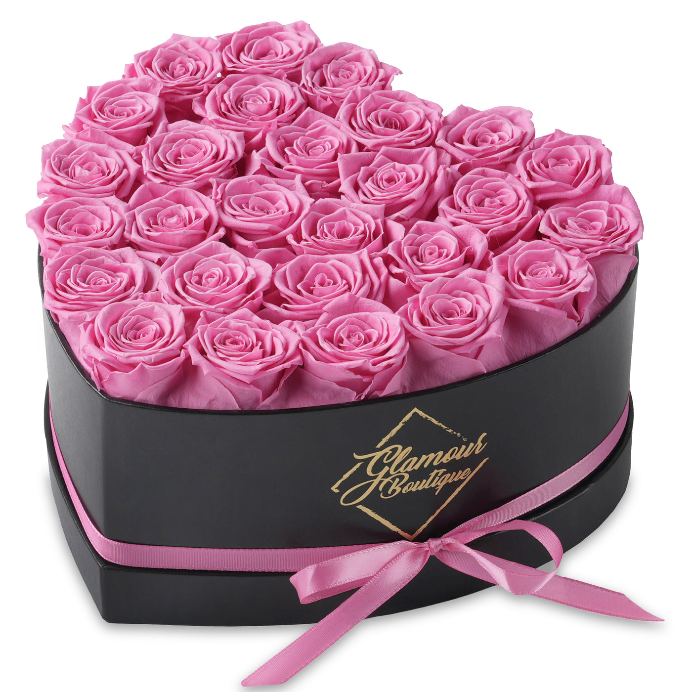 27-Piece Forever Flowers Heart Shape Box - Handmade Real Preserved Roses - Pink