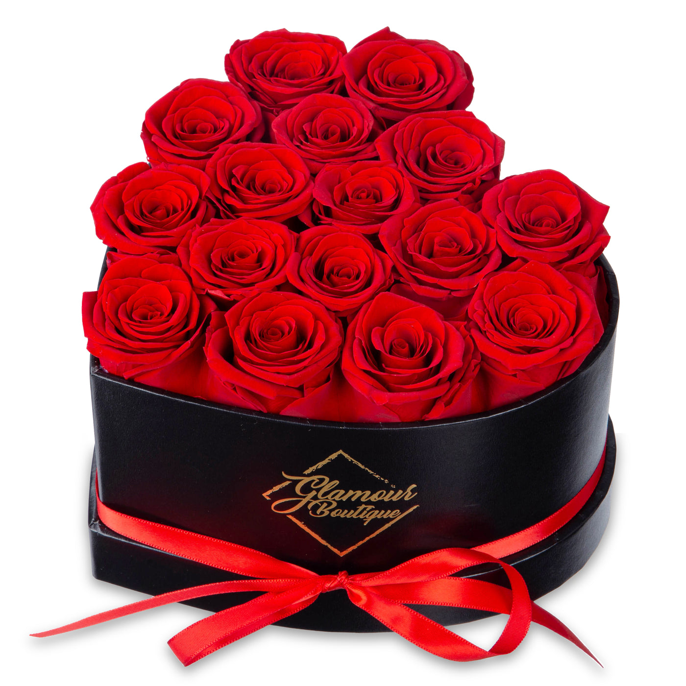 16-Piece Forever Flowers Heart Shape Box - Real Preserved Roses Handmade - Red
