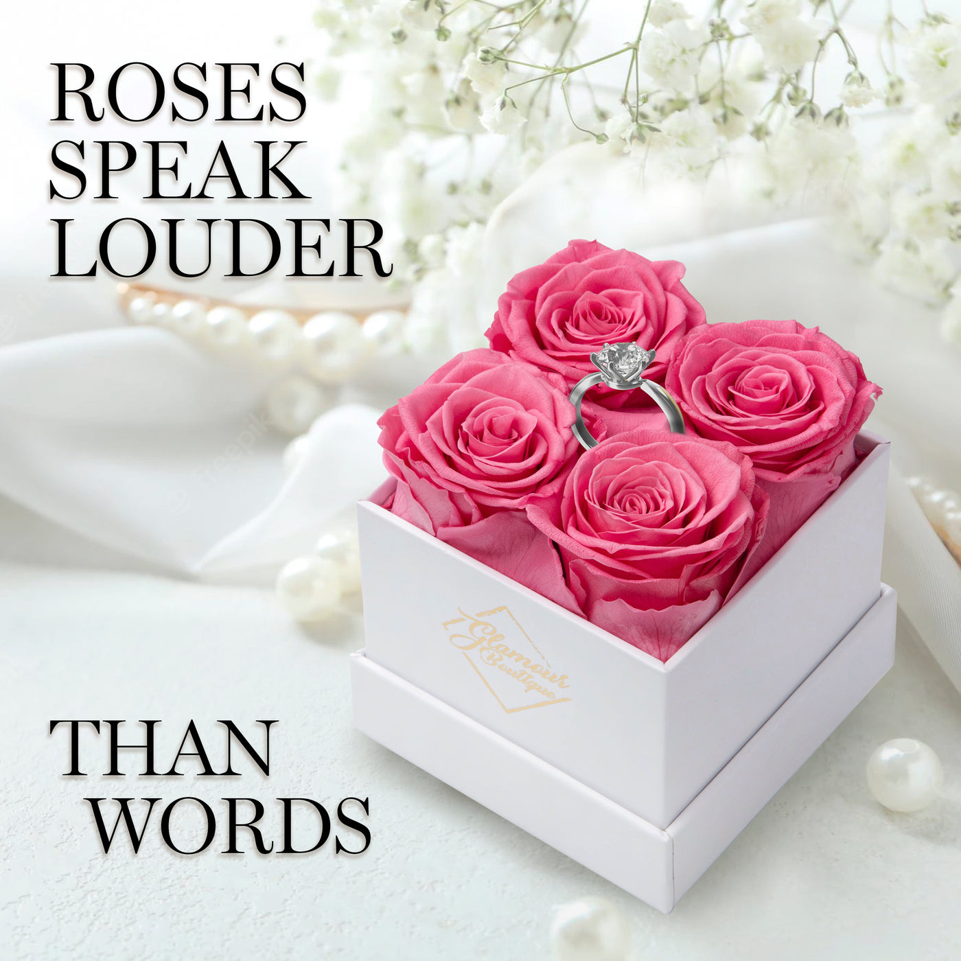 Preserved Roses in a Box Cased in A Square Gift Box with Lid - Pink