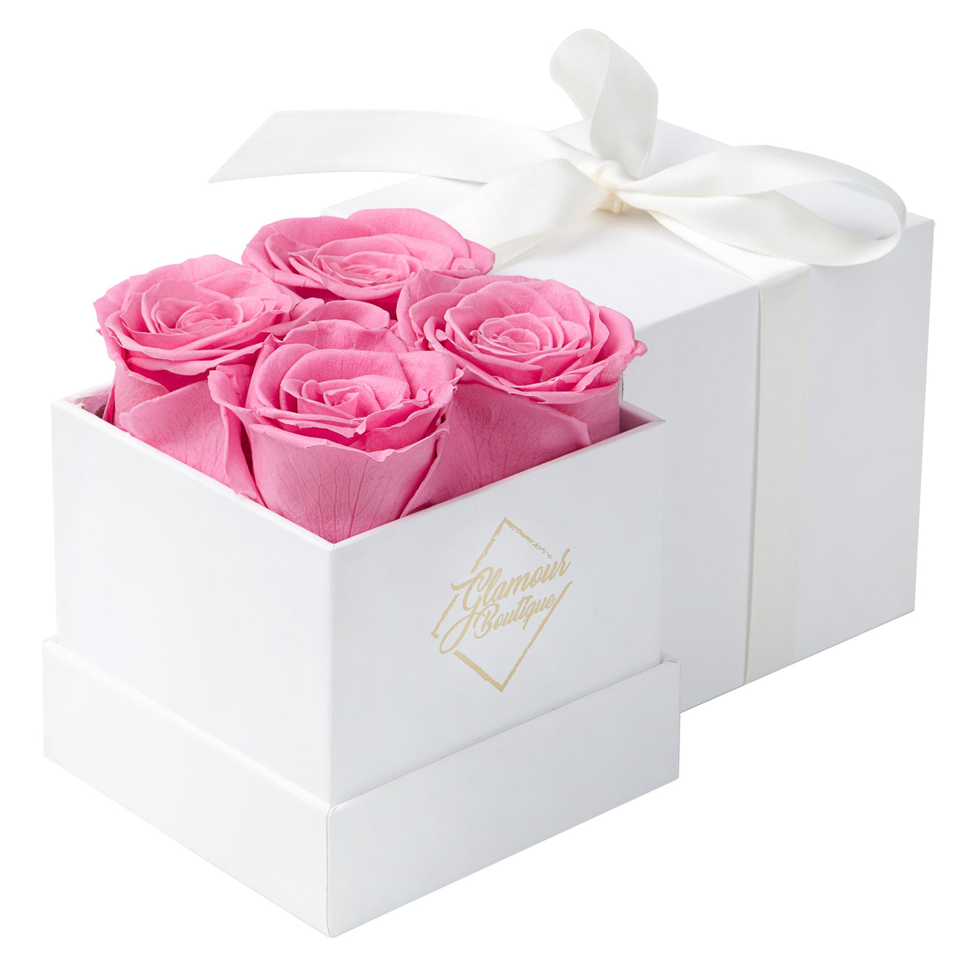 Preserved Roses in a Box Cased in A Square Gift Box with Lid - Pink