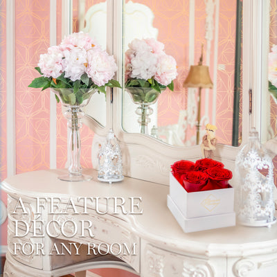 Preserved Roses in a Box - 4 Roses Flowers Decor  Cased in A Square Gift Box with Lid - Pink