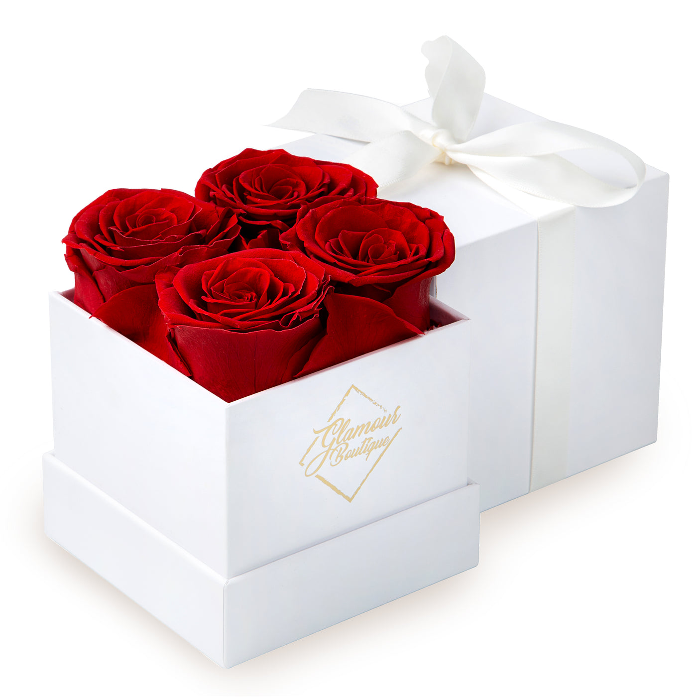 Eternal Prestige Velvet White | 4 Red Roses