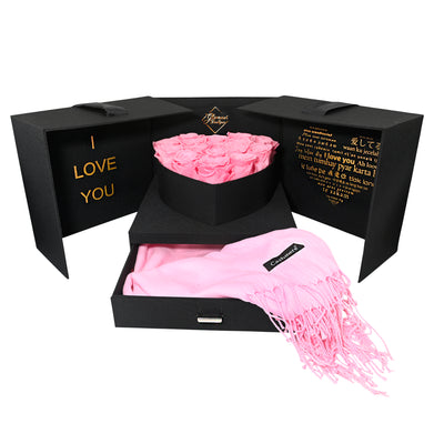 Infinite Romance Love Box with Scarf |16 Pink Roses