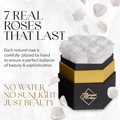 Timeless Charm  Hexagon Box | 7 White Roses