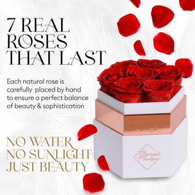 Timeless Charm  Hexagon White Box | 7 Red Roses