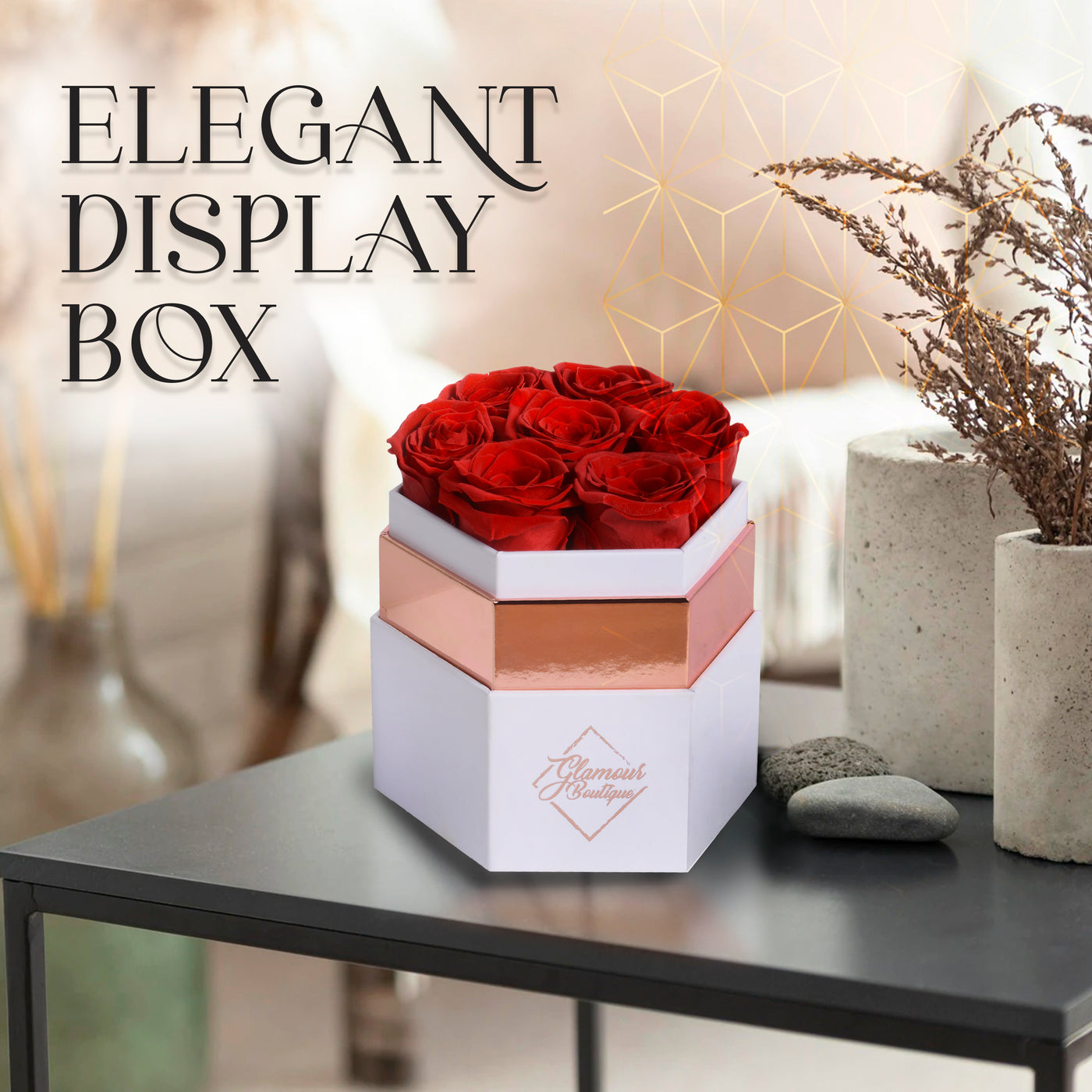 7-Piece Forever Red Rose Box - Preserved Roses in a  Hexagon Box