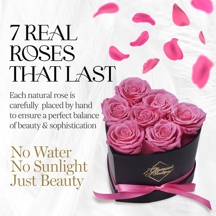 Immortal Love Black Heart | 7 Pink Roses