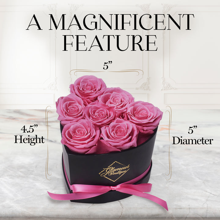 Immortal Love Black Heart | 7 Pink Roses