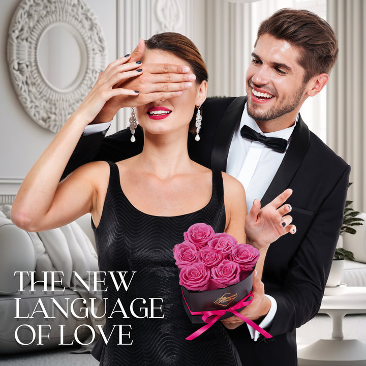Immortal Love Black Heart | 7 Pink Roses