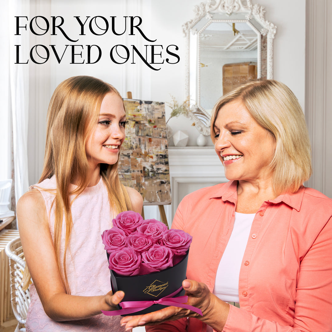 Immortal Love Black Heart | 7 Pink Roses
