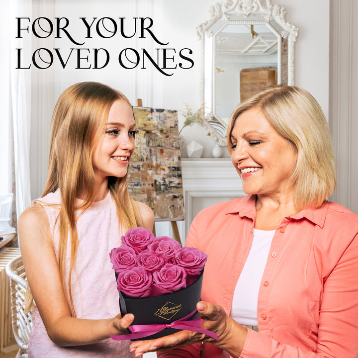 Immortal Love Black Heart | 7 Pink Roses