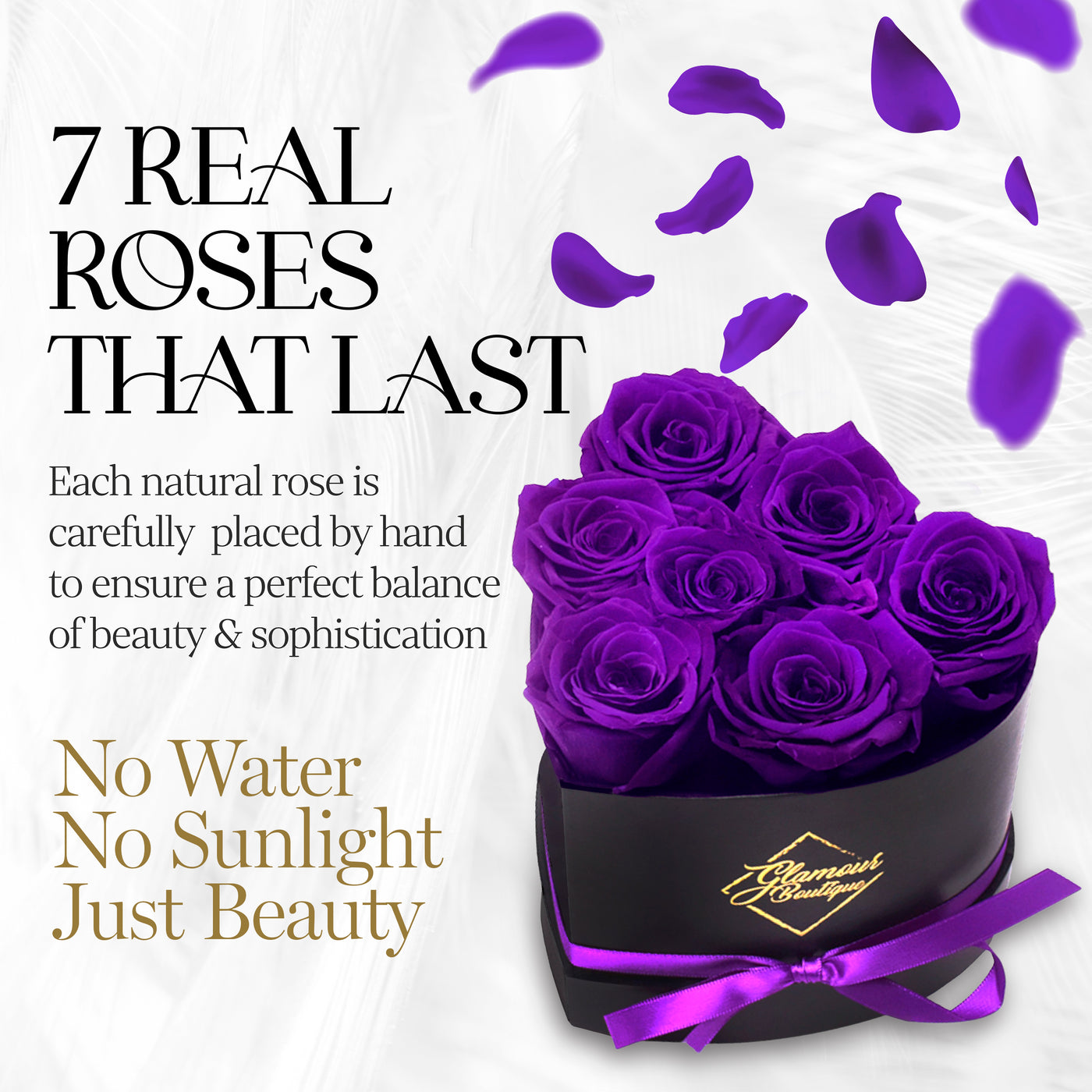 Immortal Love Heart Box | 7 Purple Roses
