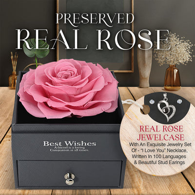 Everlasting Grace Forever Rose With Necklace | Pink