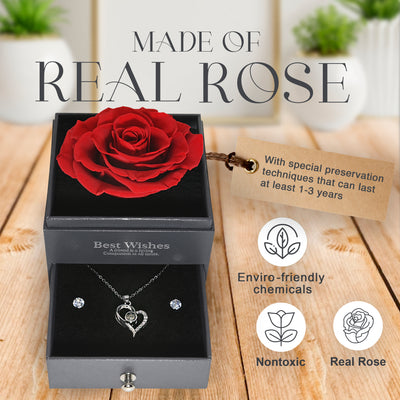 Everlasting Grace Forever Rose With Necklace | Red