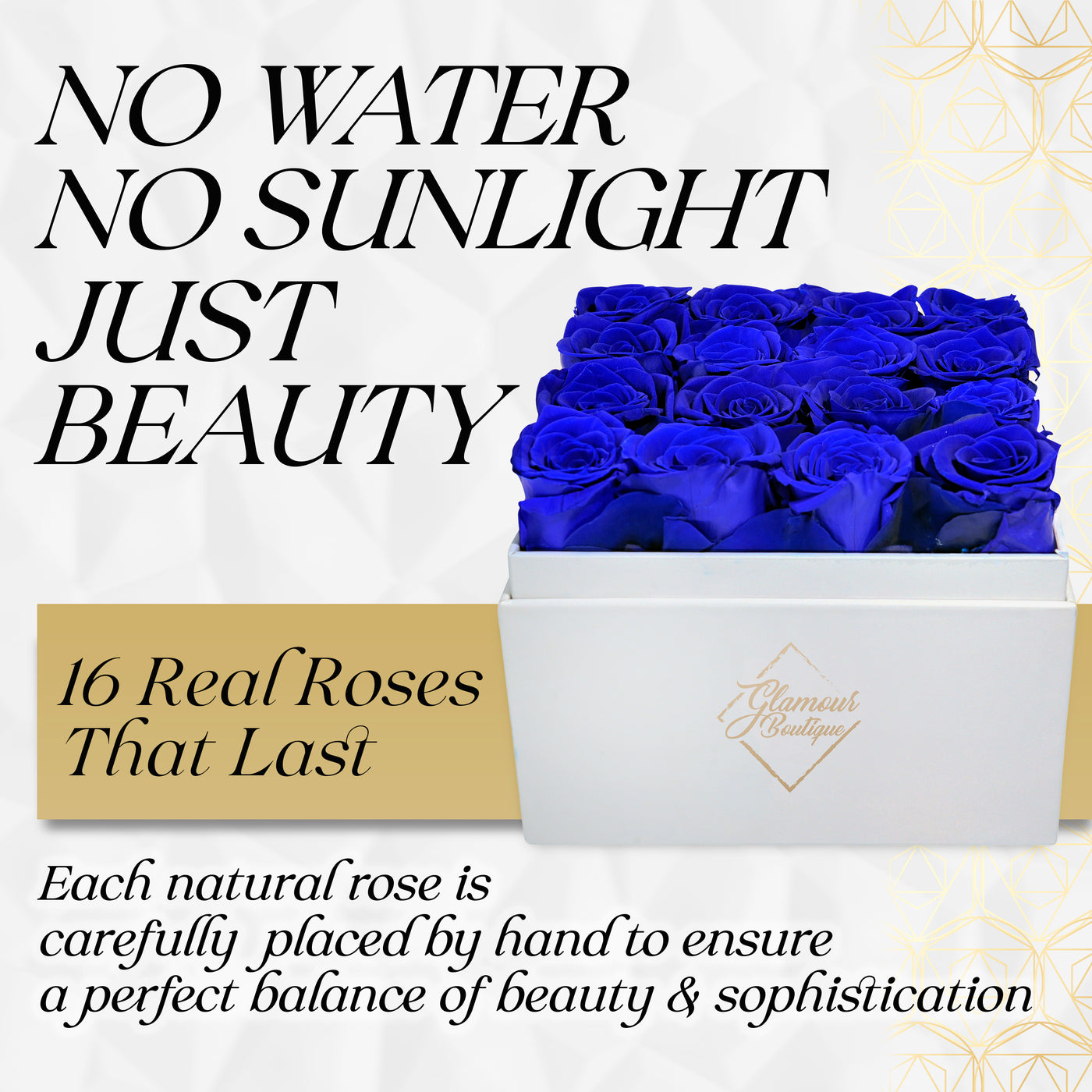 Eternal Elegance Square White| 16 Sapphire Roses