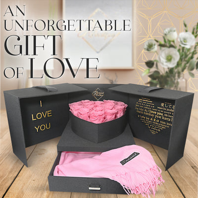 Infinite Romance Love Box with Scarf |16 Pink Roses