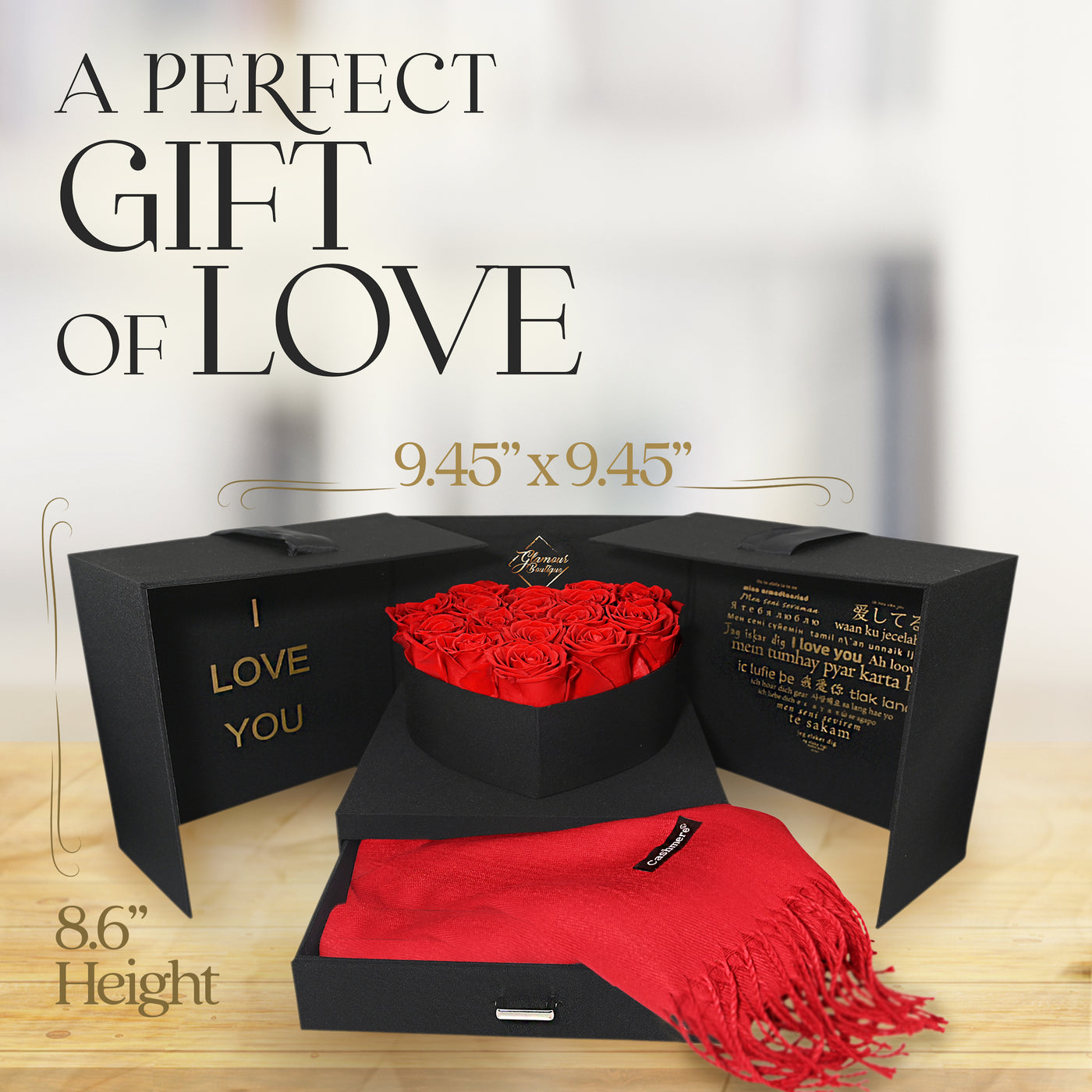 Infinite Romance Love Box with Scarf |16 Red Roses
