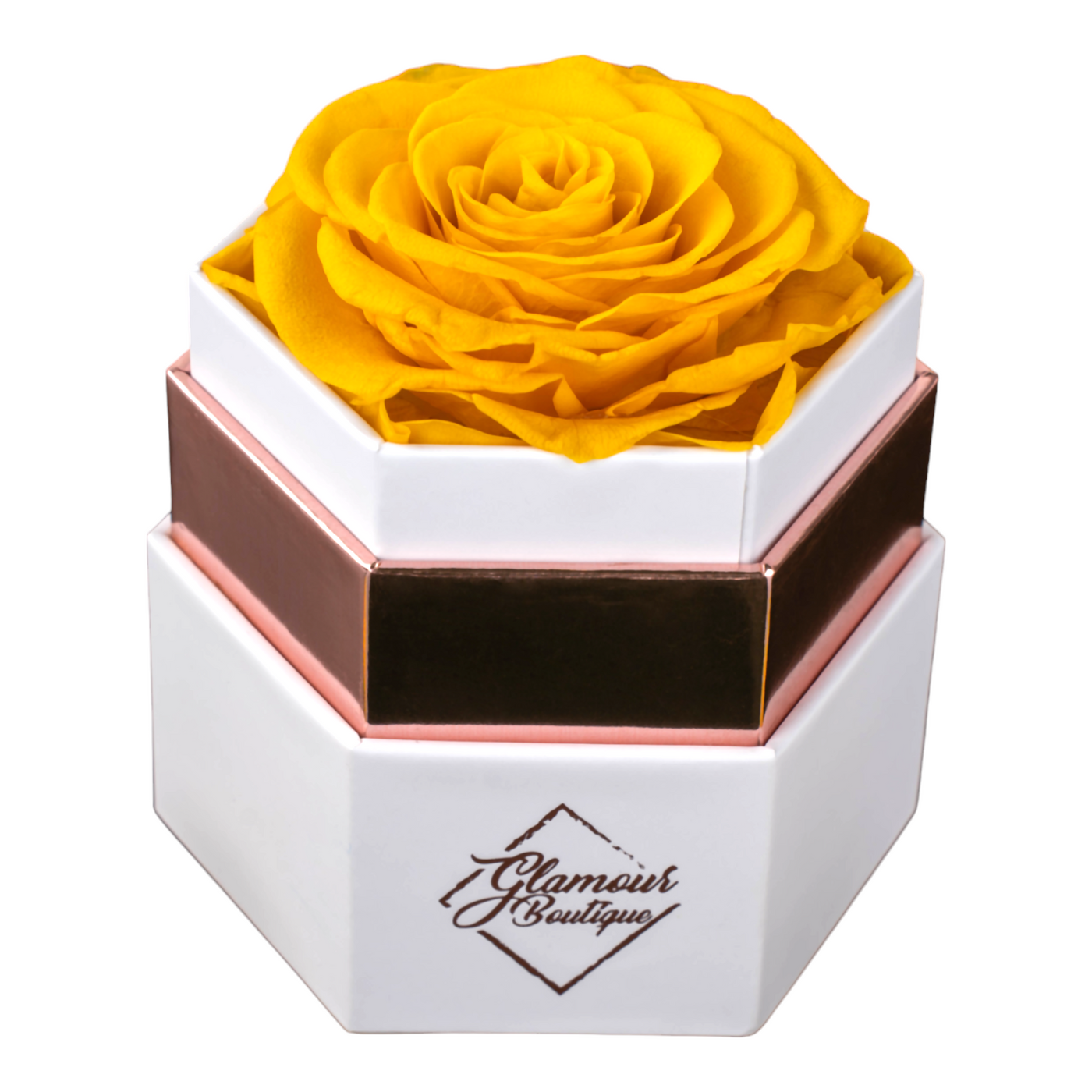 Timeless Charm  Hexagon Box | Yellow Immortal Rose