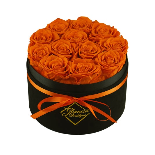 Eternal Prestige Velvet Black | 12 Orange Roses