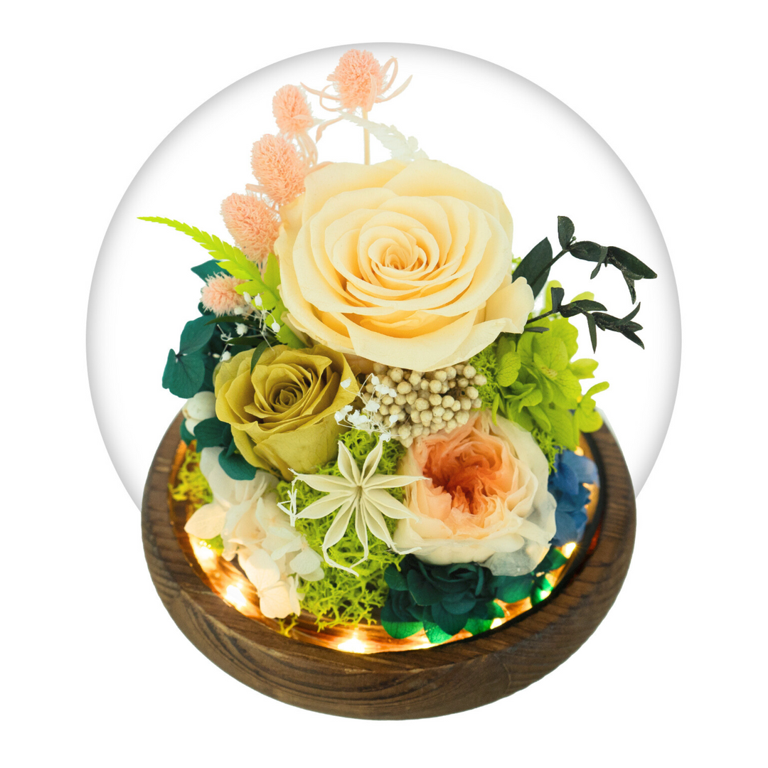 Romance Promises glass dome with a forever yellow preserved rose - Glamour Boutique