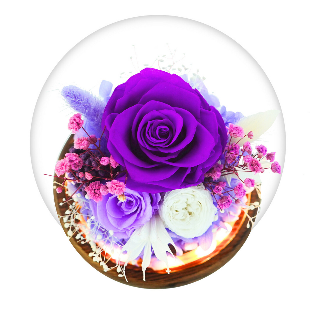 Romance Promises glass dome with a forever purple preserved rose - Glamour Boutique