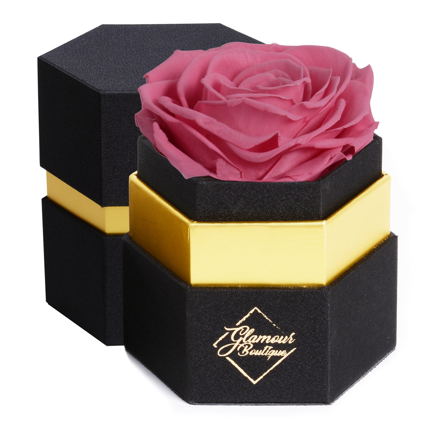 Timeless Charm  Hexagon Black Box | Pink Immortal Rose