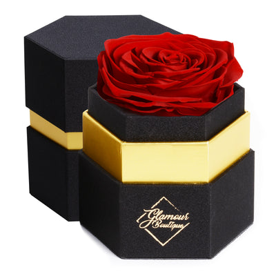 Hexagon Single Forever Rose Box - Immortal Rose - Red