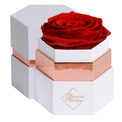 Hexagon Single Forever Rose Box - Immortal Rose - Red