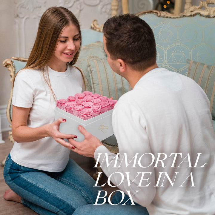 Eternal Elegance Square White | 16 Pink Roses - theglamourboutiques