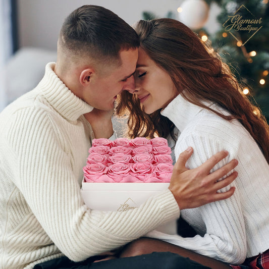Eternal Elegance Square White | 16 Pink Roses - theglamourboutiques