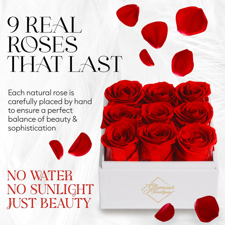 Eternal Elegance Square White | 9 Red Roses - theglamourboutiques