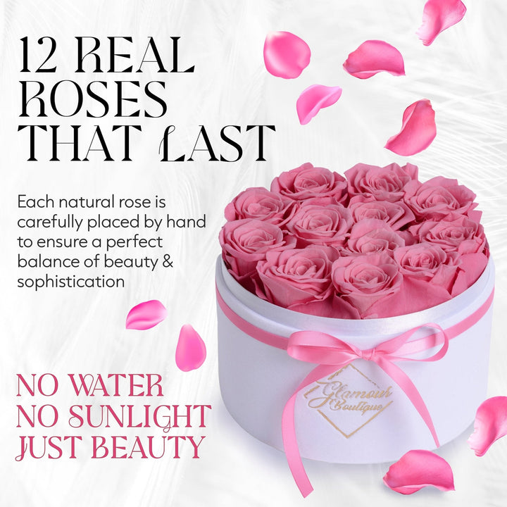 Eternal Prestige Velvet White |12 Pink Roses - Glamour Boutique
