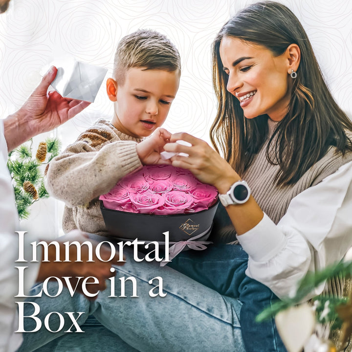 Immortal Love Heart Box |16 Pink Roses - Glamour Boutique