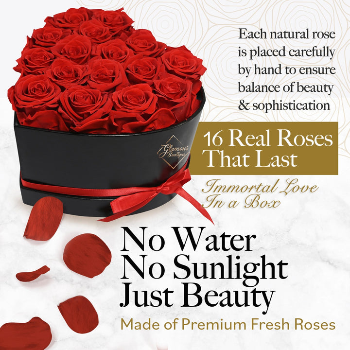 Immortal Love Heart Box |16 Red Roses - Glamour Boutique